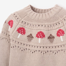 Girls | Mushroom Fairisle Knit Sweater + Skirt Set | Taupe