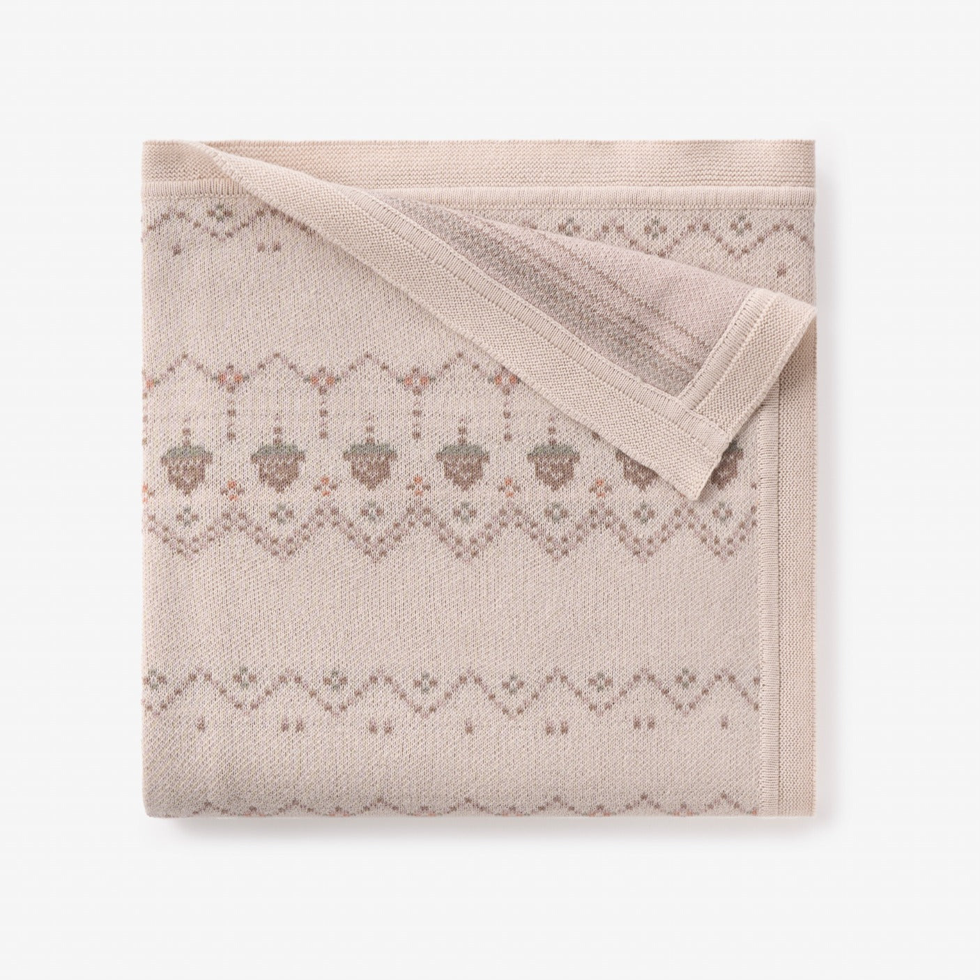 Unisex | Acorn Fairisle Knit Baby Blanket | Taupe