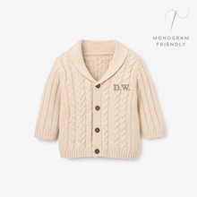 Unisex | Wheat Horseshoe Cable Knit Baby Cardigan | Wheat