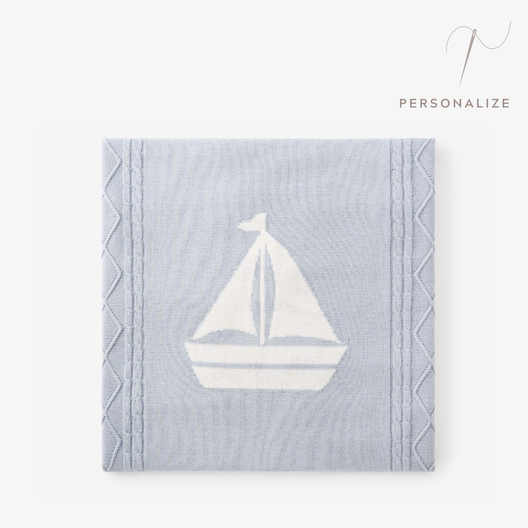 Unisex | Nautical Cotton Cable Knit Blanket | Blue
