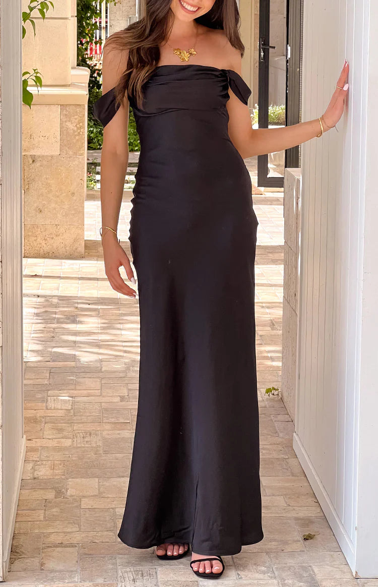Ella Off Shoulder Formal Maxi Dress | Black