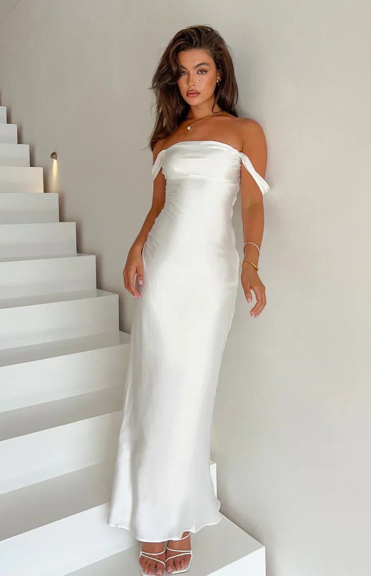 Ella Off Shoulder Formal Dress | White