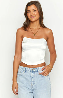 Ember Elegance Satin Corset Top | White