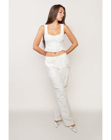 Embroidered Cargo Pant | White