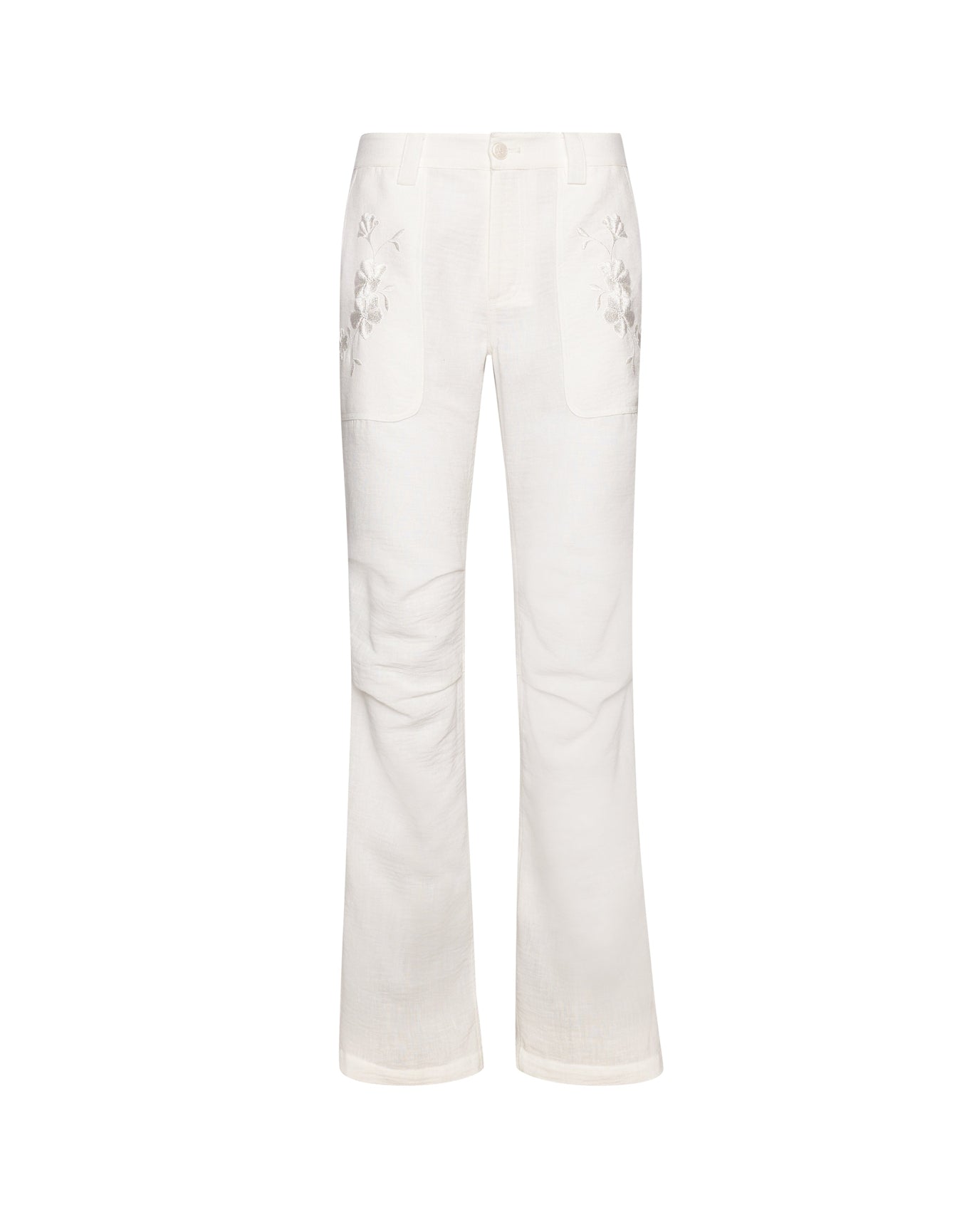 Embroidered Cargo Pant | White