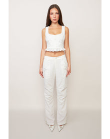 Embroidered Cargo Pant | White