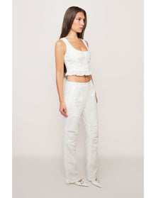 Embroidered Cargo Pant | White