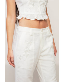 Embroidered Cargo Pant | White