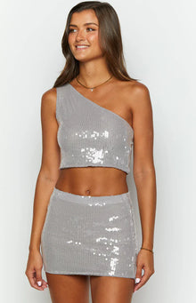 Emiko Sequin Mini Skirt | Grey