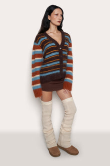 Womens | Oversized Cardigan | Brown Stripe