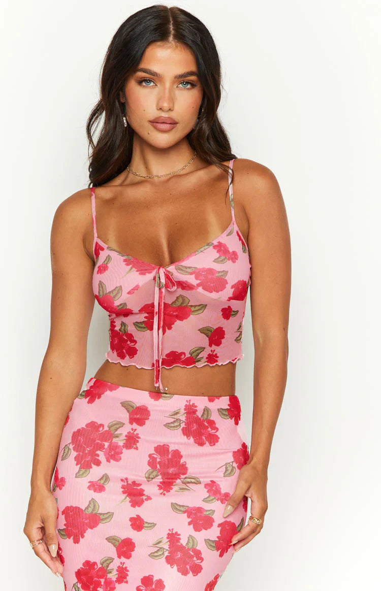 Emz Floral Mesh Cami | Pink