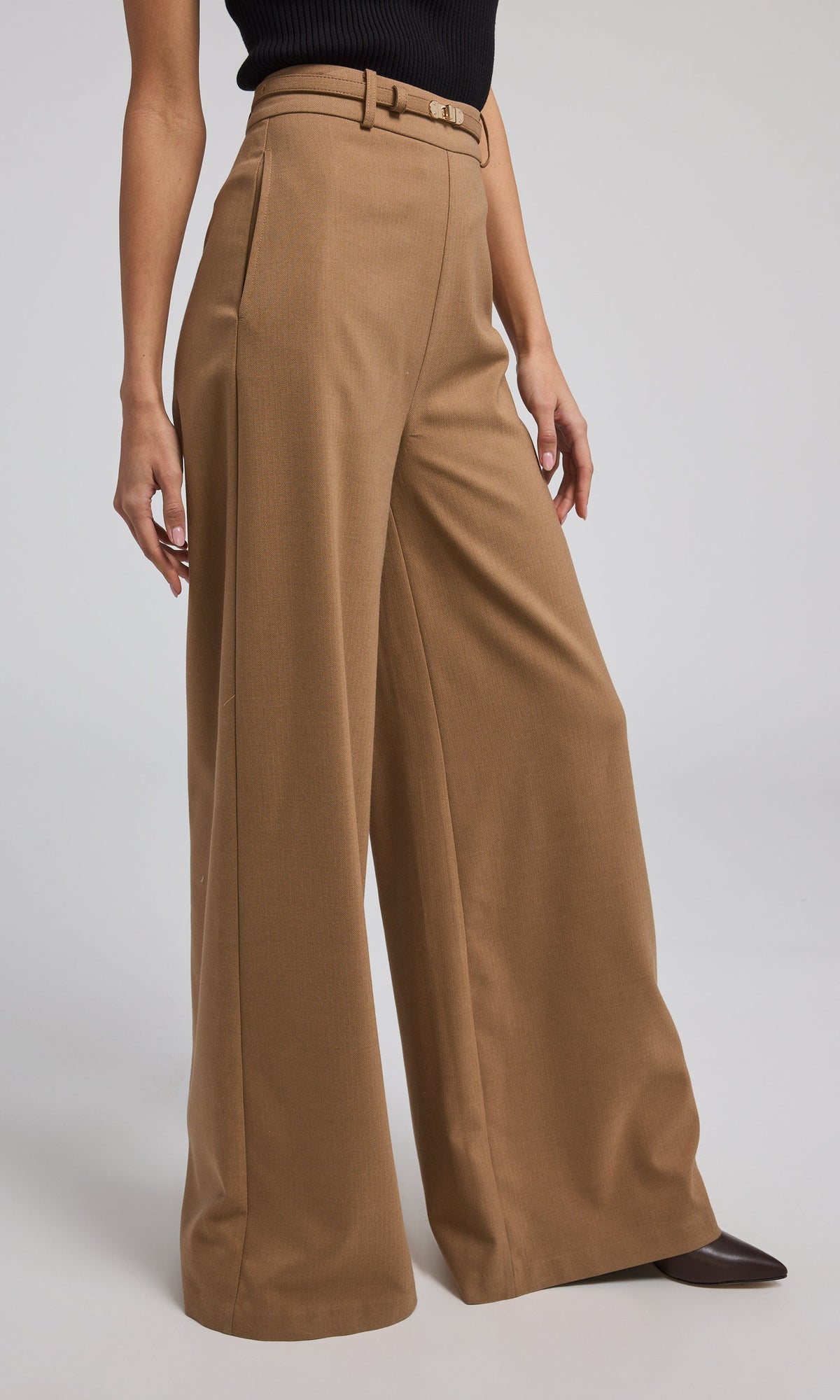 Johanna Suiting Turn-Lock Belted Pants | Camel