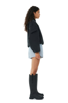 Light Twill Oversized Short Bomber Jacket | Black