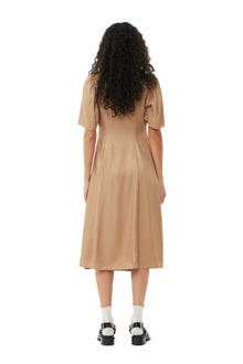 Viscose Twill Wrap Midi Dress | Tiger's Eye