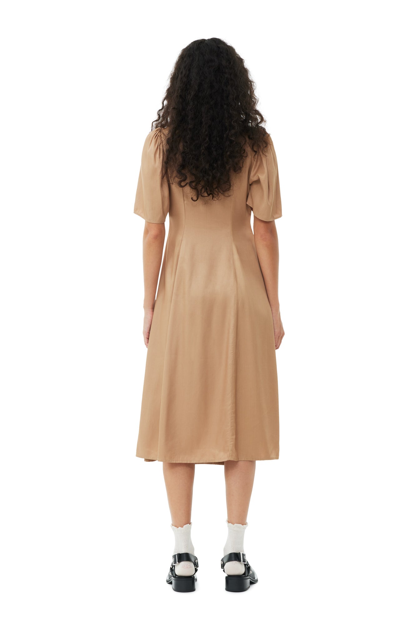 Viscose Twill Wrap Midi Dress | Tiger's Eye