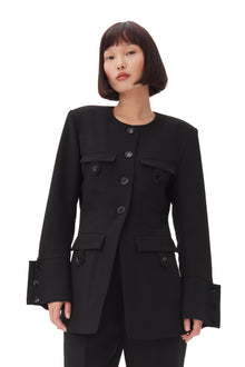 Light Twill Suiting Fitted Blazer | Black