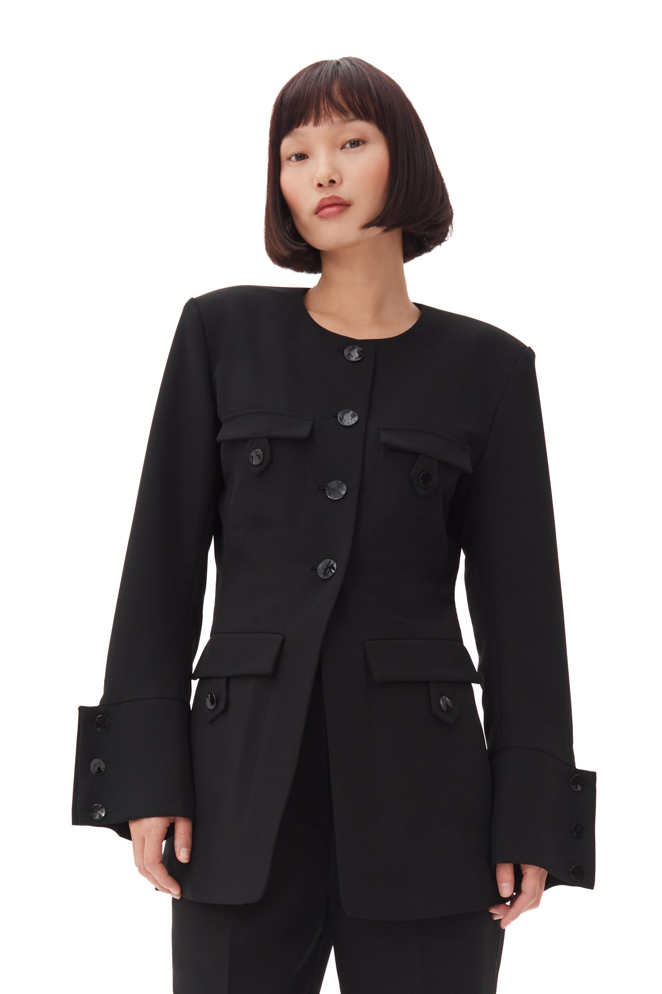 Light Twill Suiting Fitted Blazer | Black