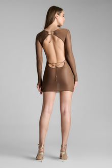 Short Open Back Long Sleeve Dress - French Kiss Light | Mocha