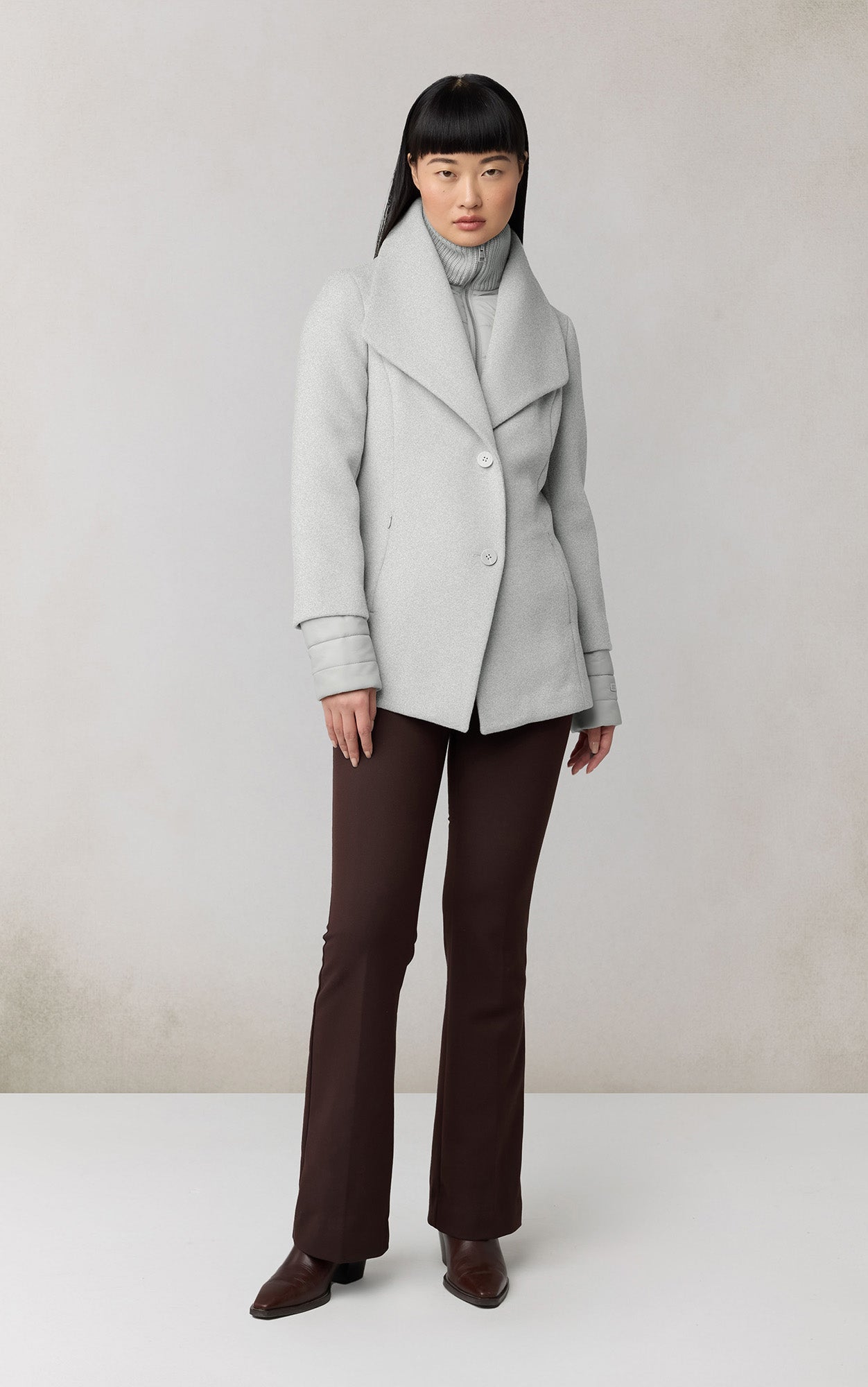 Frieda Coat With Bib In Wool | Stone Blue Heather
