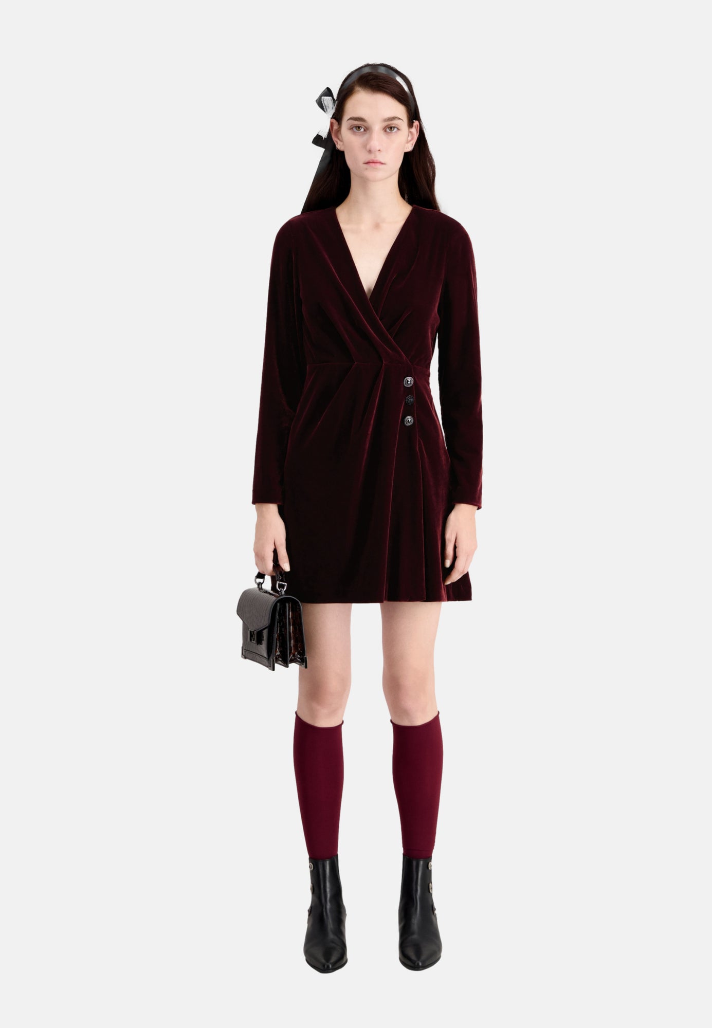 Short Velvet Dress | Women | Burgundy