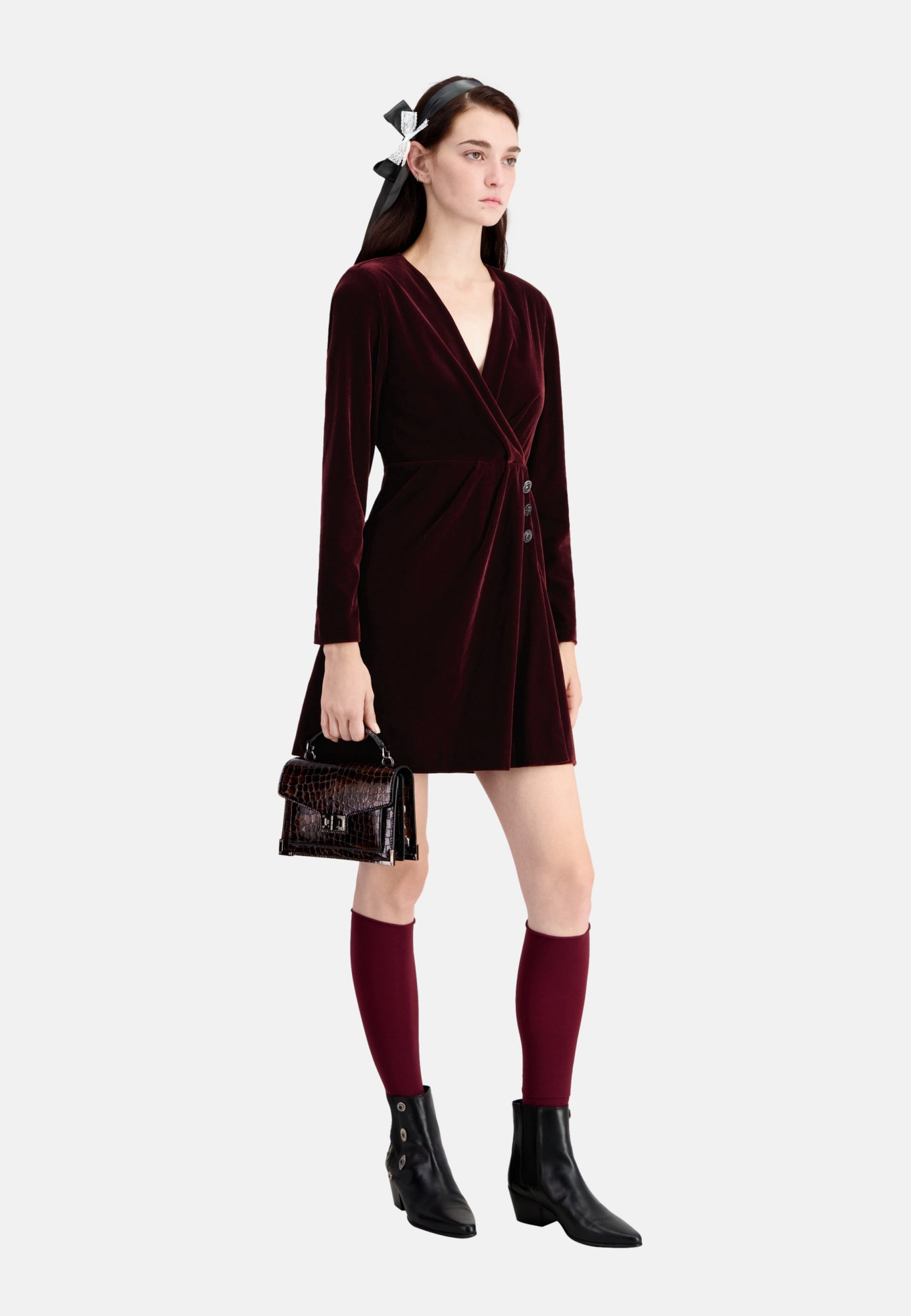 Short Velvet Dress | Women | Burgundy