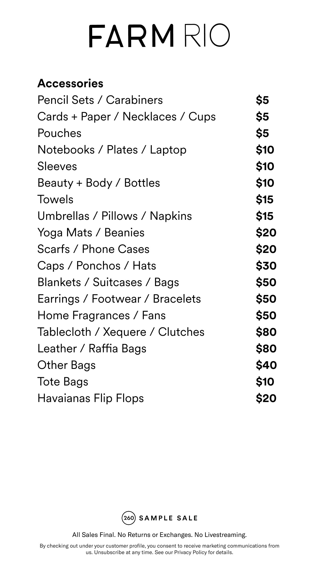 Price table