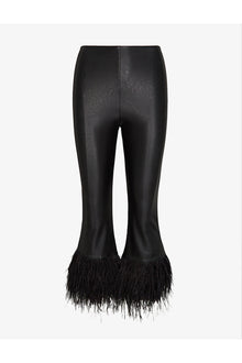 Faux Leather Feather Crop Flare | Black