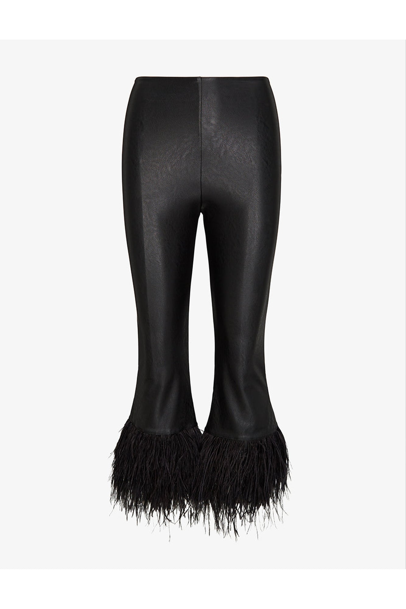 Faux Leather Feather Crop Flare | Black