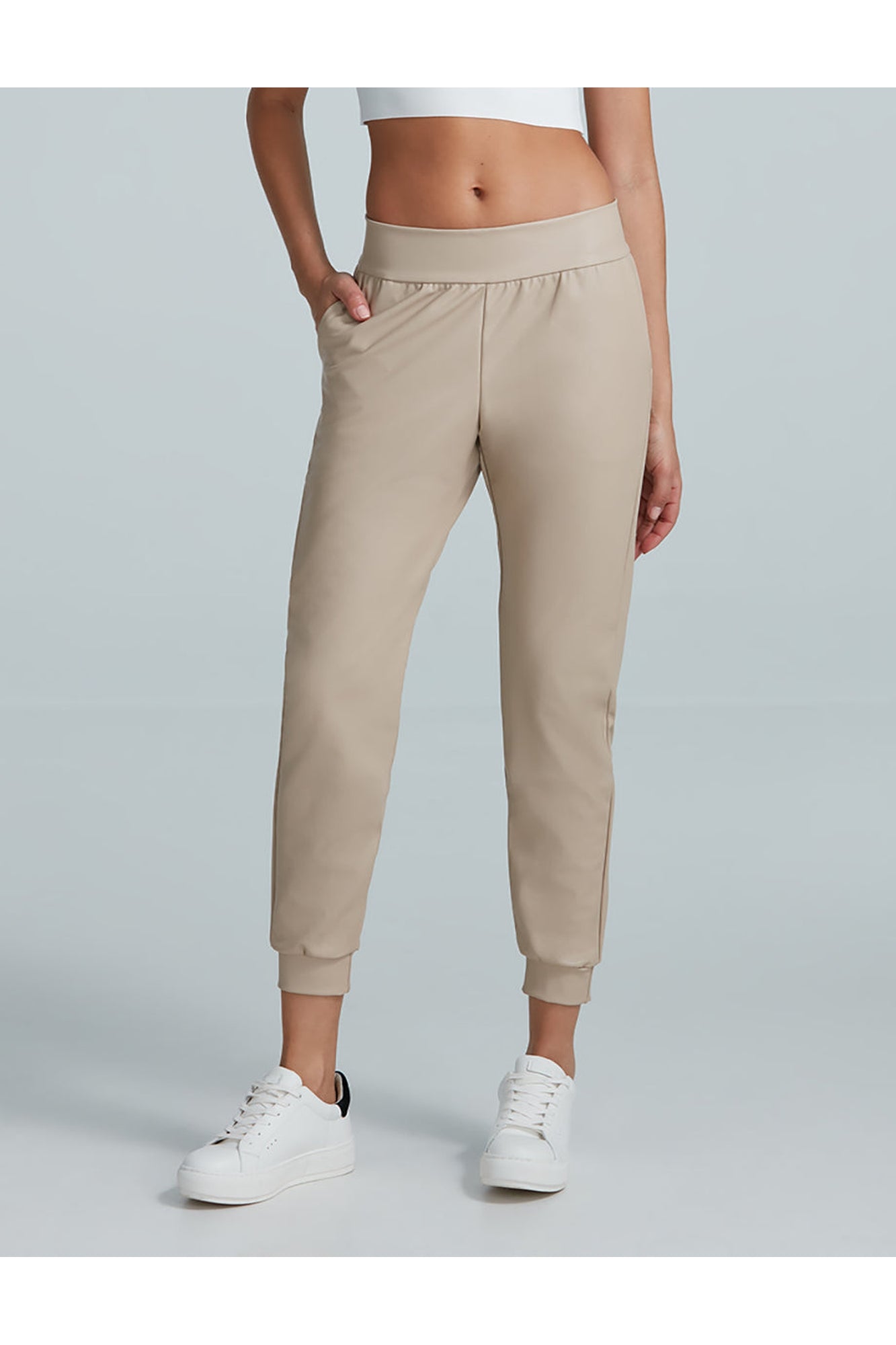 Faux Leather Jogger | Sand