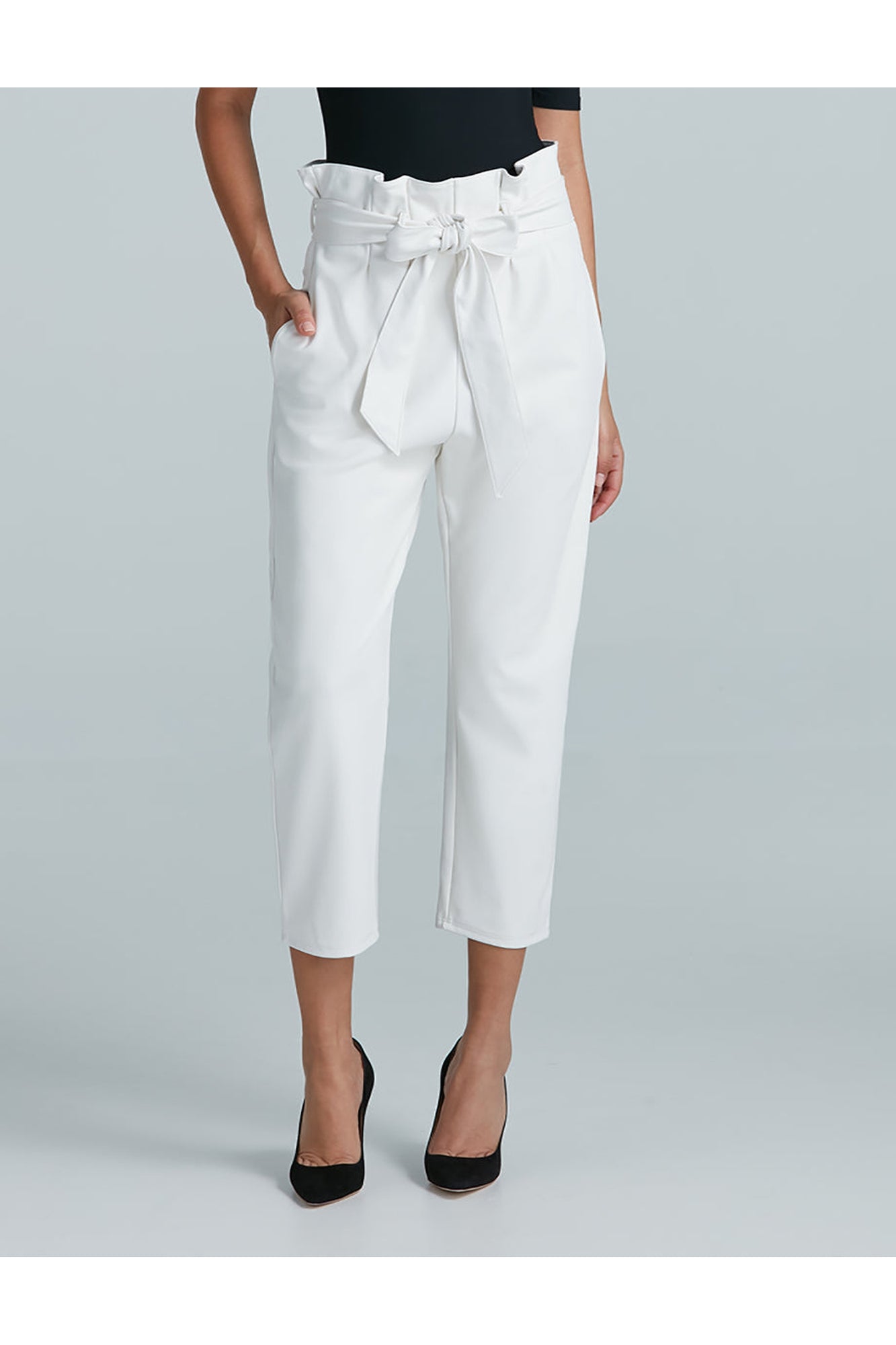 Faux Leather Paperbag Pants | White