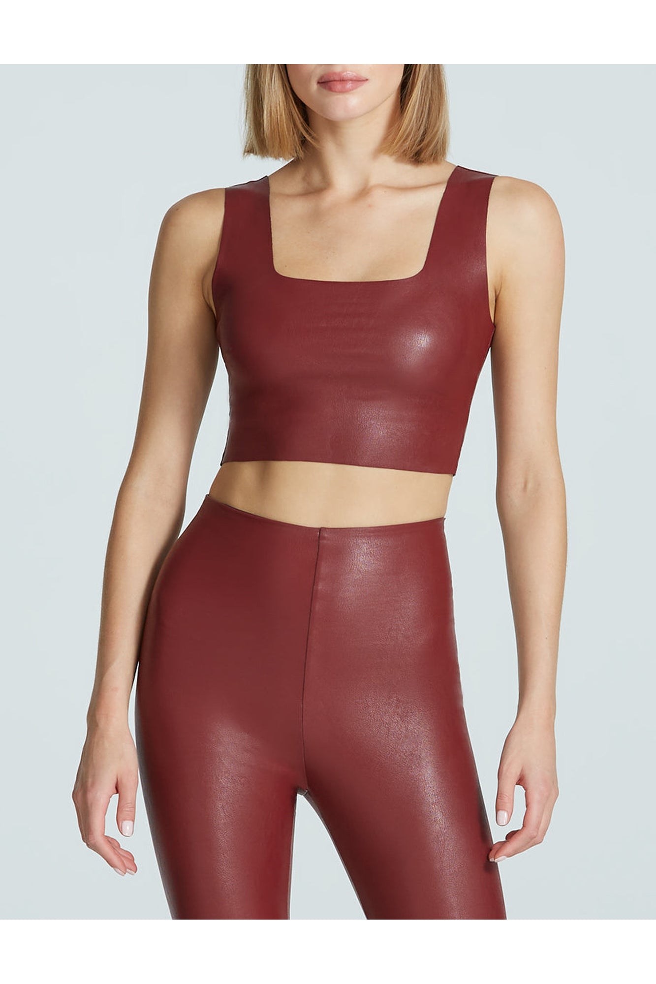 Faux Leather Squareneck Crop Top | Garnet