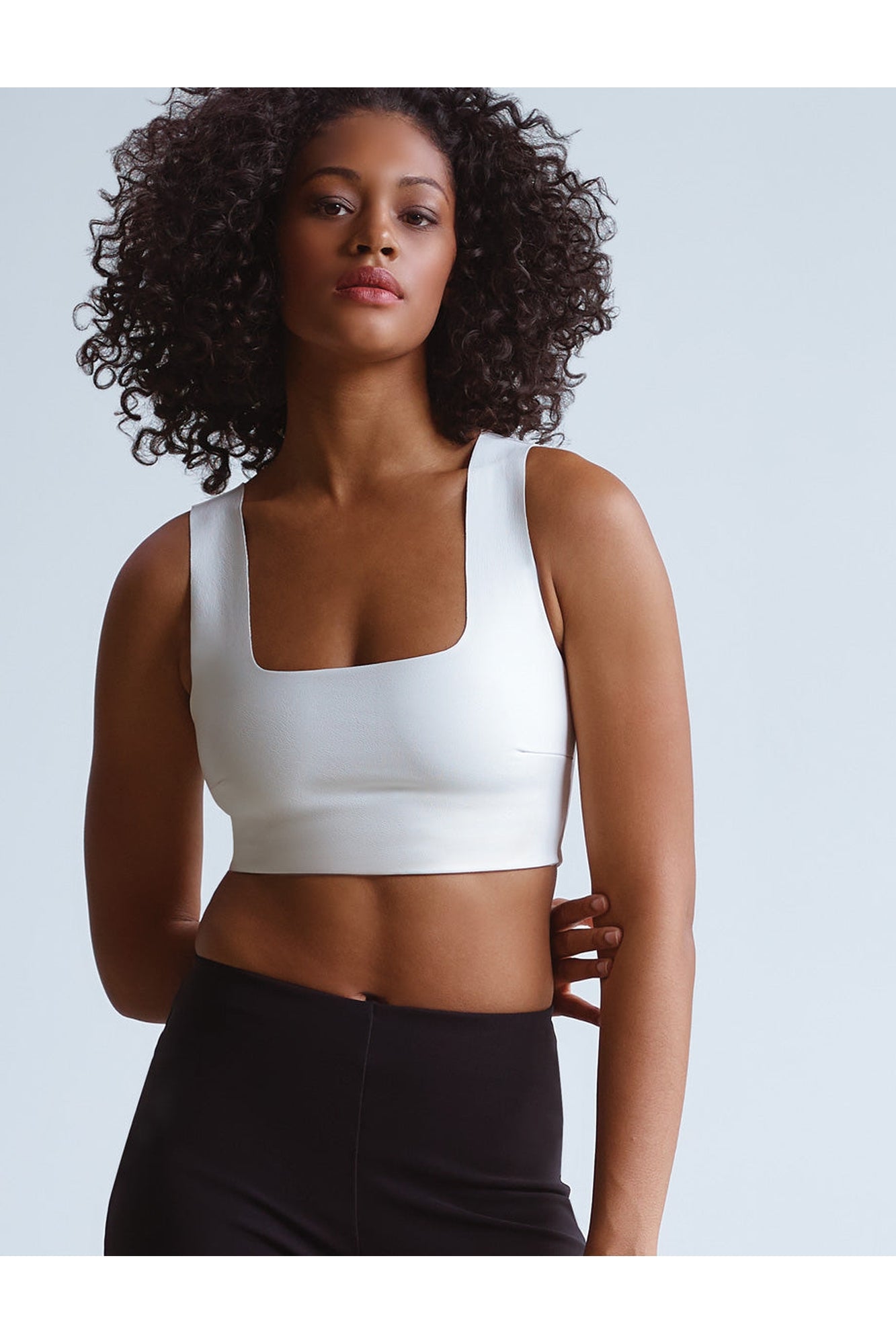 Faux Leather Squareneck Crop Top | White