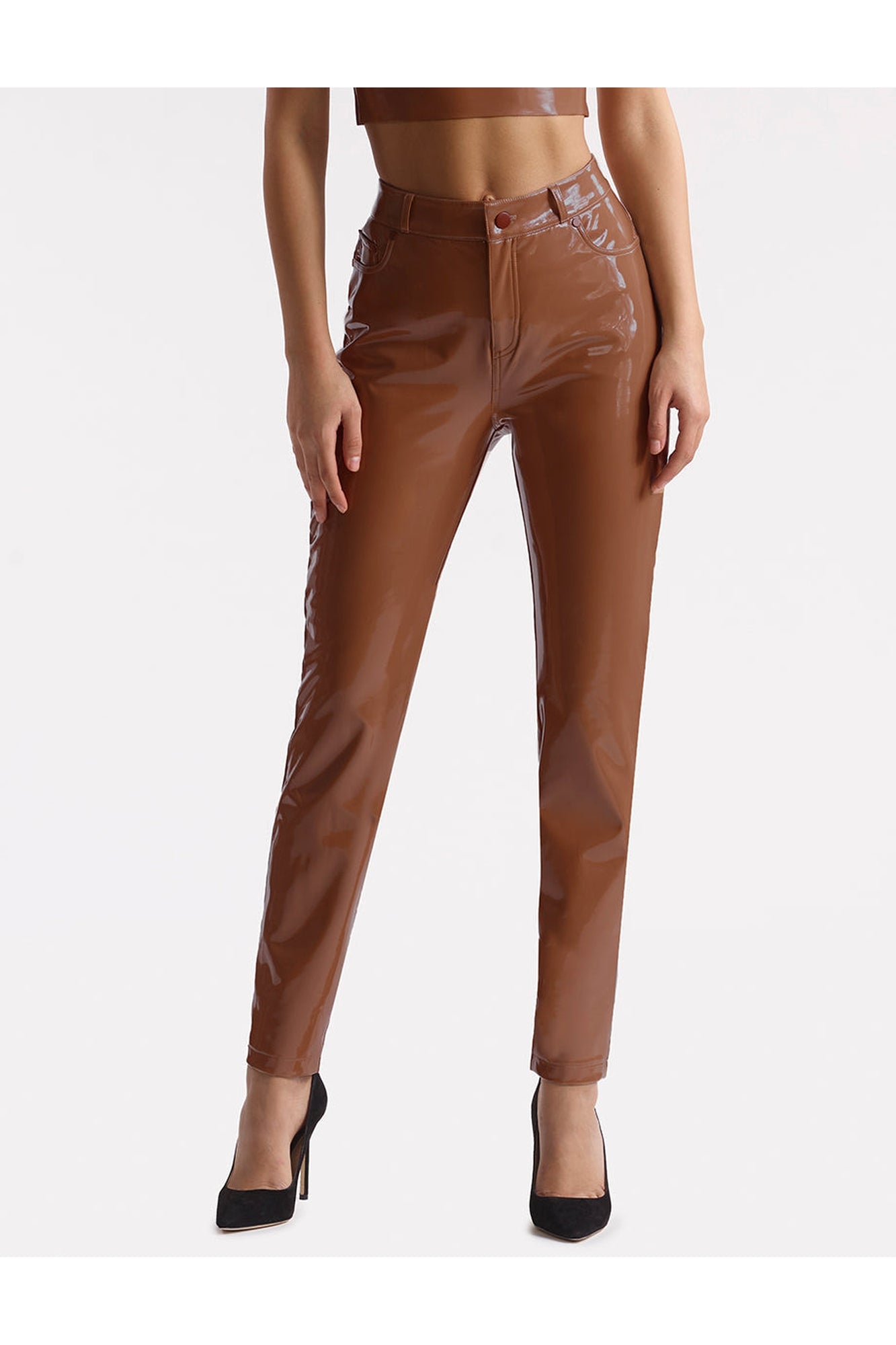 Faux Patent Leather Five Pocket Pant | Cinnamon