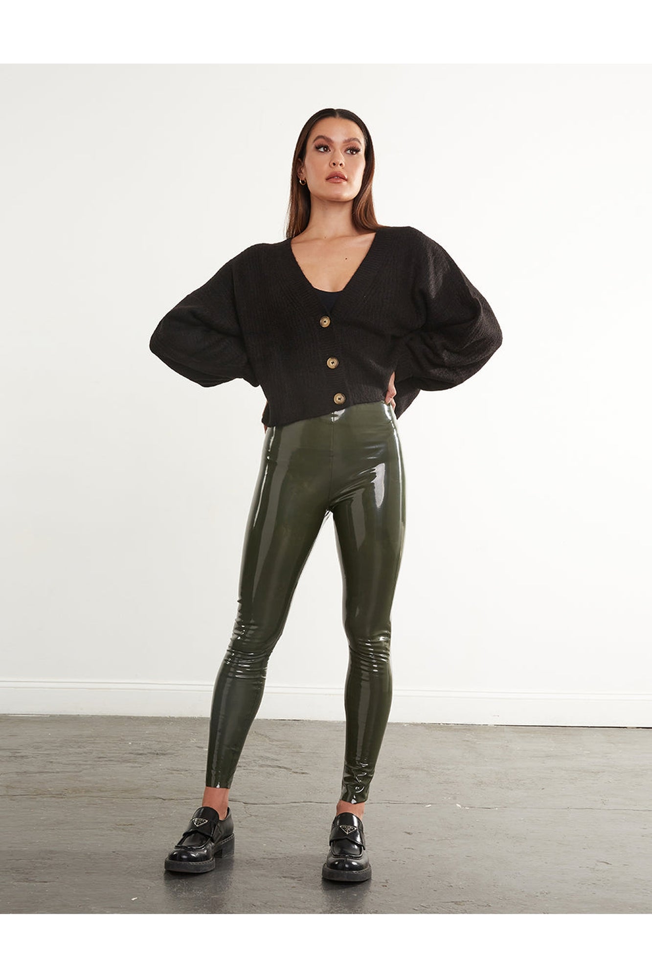 Faux Patent Leather Legging | Olive