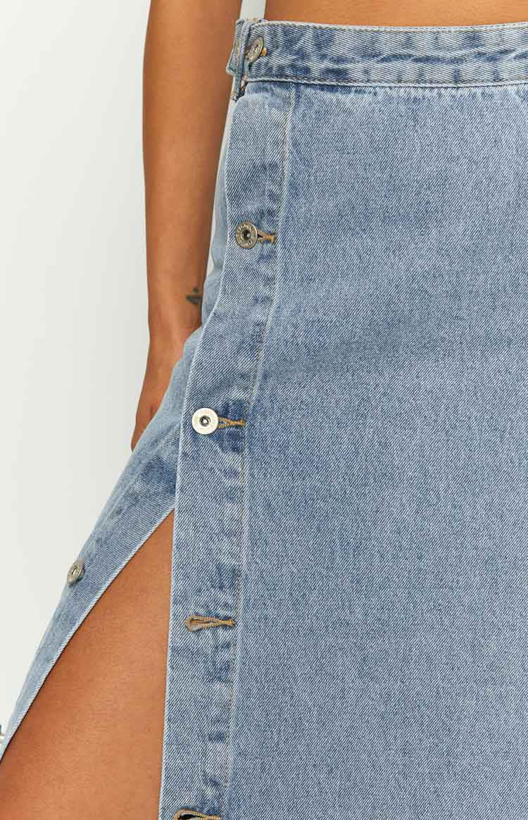 Fazio Button Side Maxi Skirt | Denim