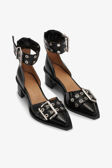 Feminine Buckle Open Cut Pumps | Black (V1)