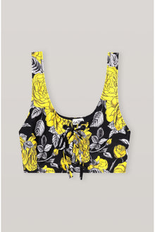Floral Lace up Bikini Top | Black