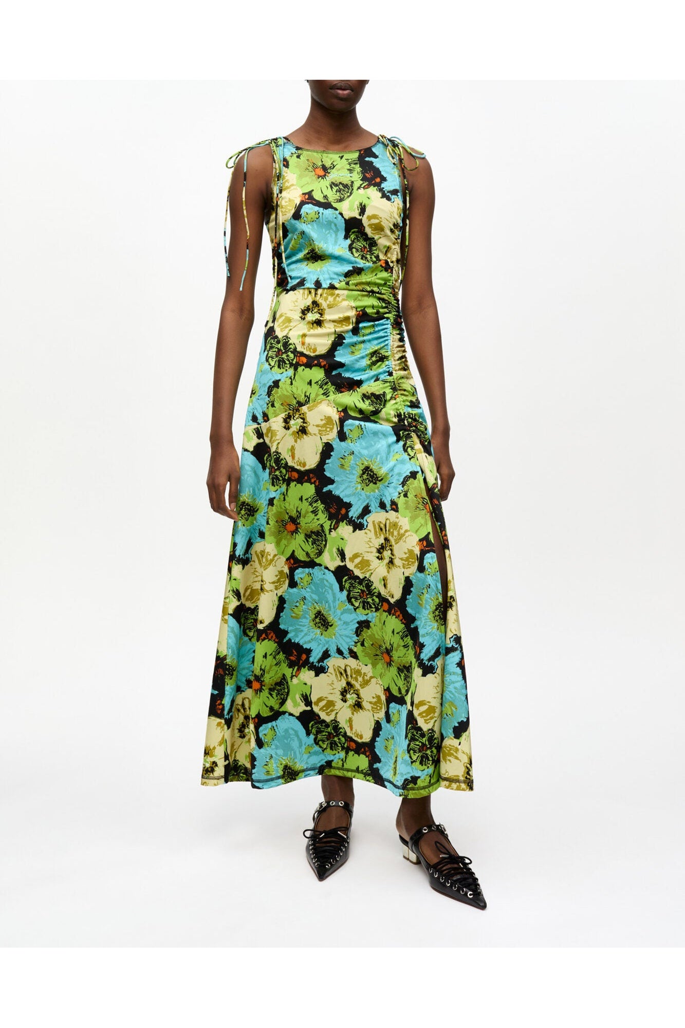 Floral Lycra Jersey Gathered Dress | Multicolour
