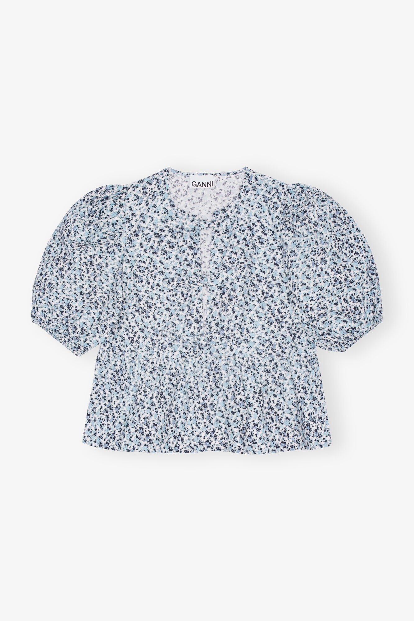 Floral Printed Cotton Poplin Peplum Blouse | Glacier Lake