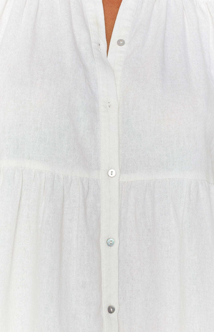 Frances Linen Tiered Dress | White
