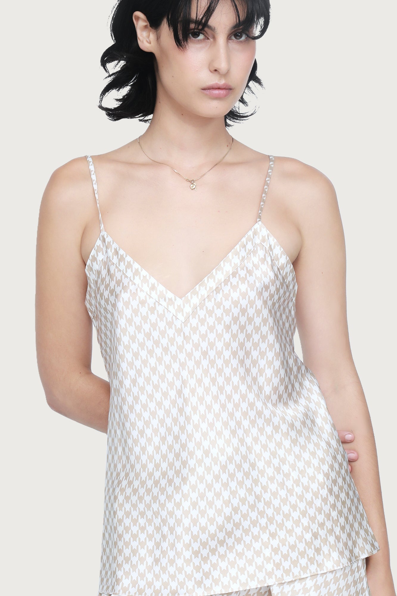 Silk Cami by Ginia in Mink Houndstooth