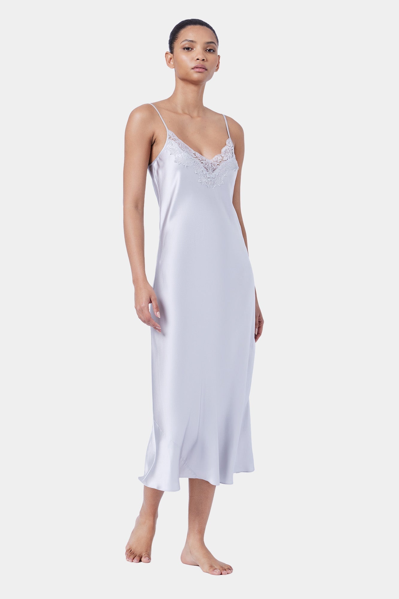 The Silk Lace Slip By GINIA In Silver