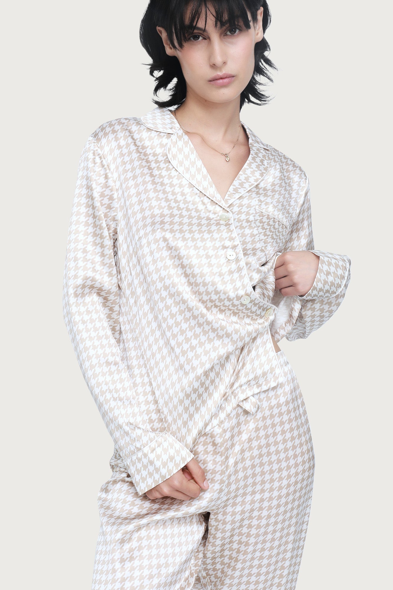 The Fine Finishes Pyjama By GINIA In Mink Houndstooth