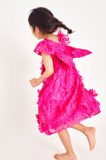 High neck, short flutter sleeve, sweeping skirt girls dress