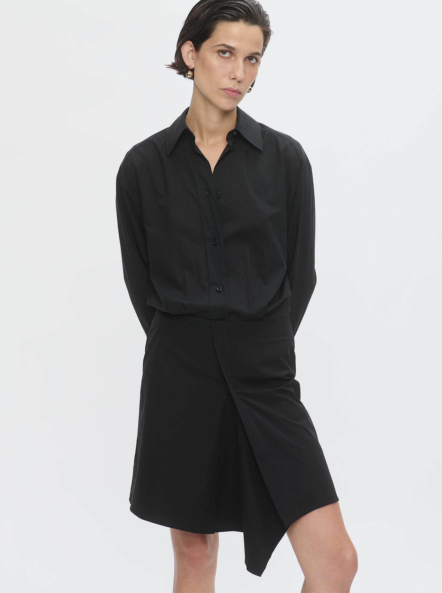 Gemini Wrap Shirt Dress | Black