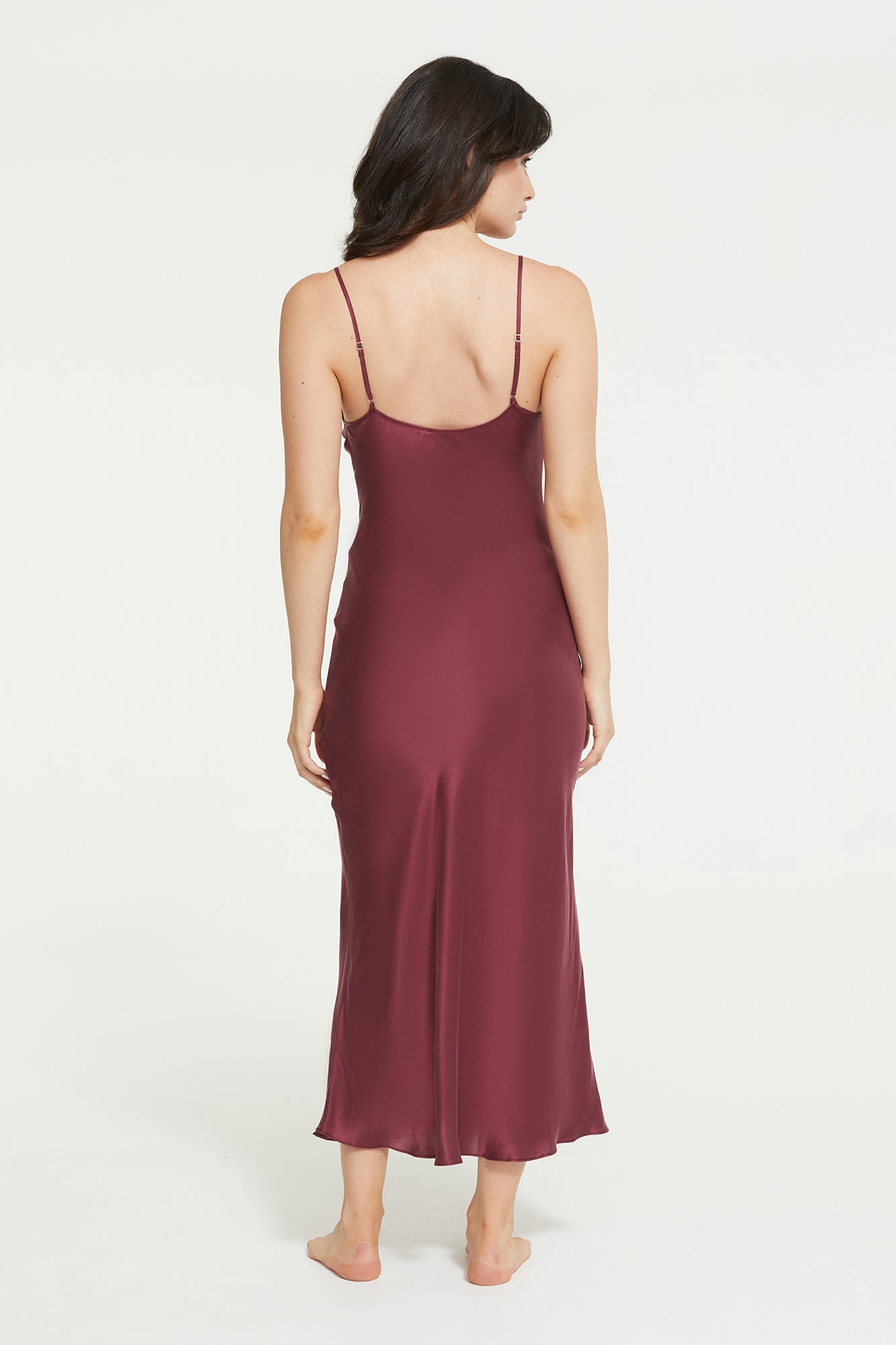 The Antoinette Long Slip in Maroon 100% Silk by Ginia Sleep