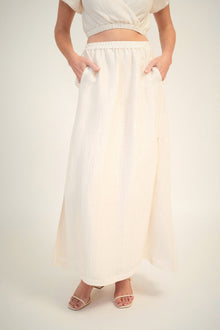 GINIA Silk Linen Carmen Midi Skirt in Ivory