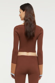 GINIA Hazel Tie top in Chocolate/Sky Blue