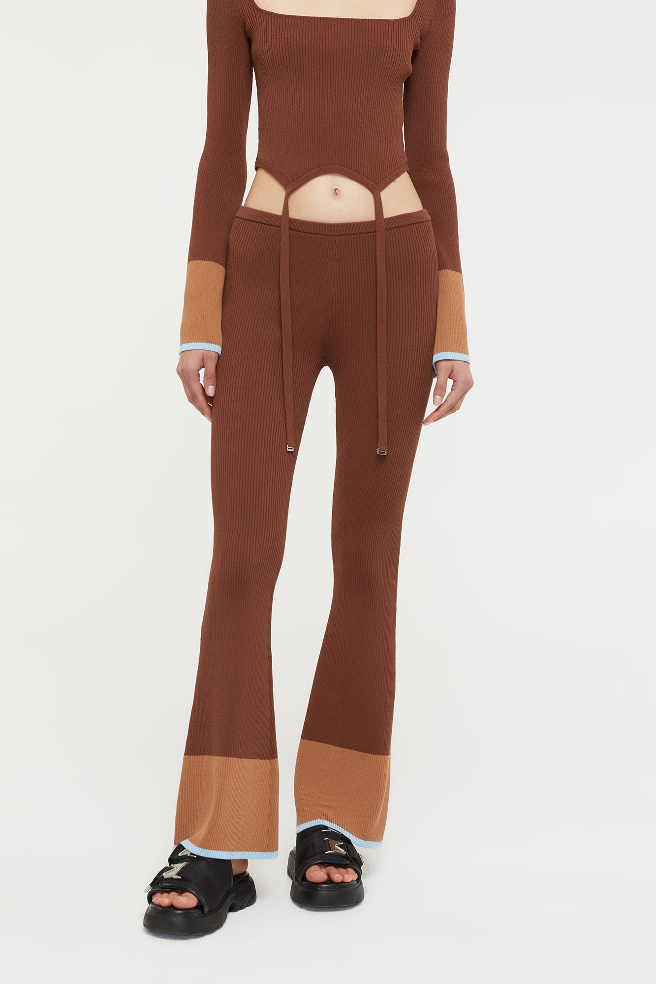 GINIA Hazel Pant in Chocolate/Sky Blue