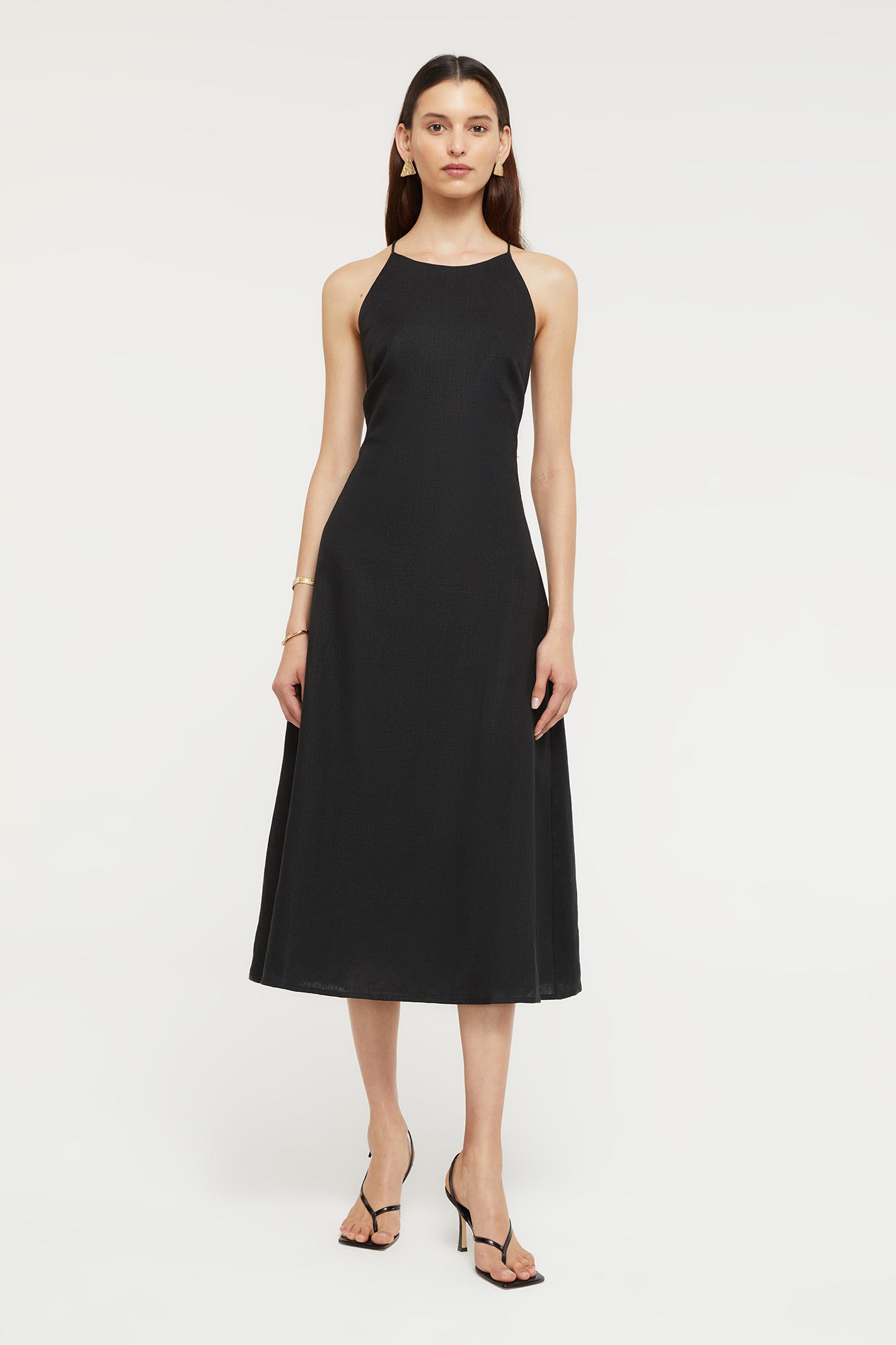 GINIA Frankie Flare Dress in Black 100% Linen